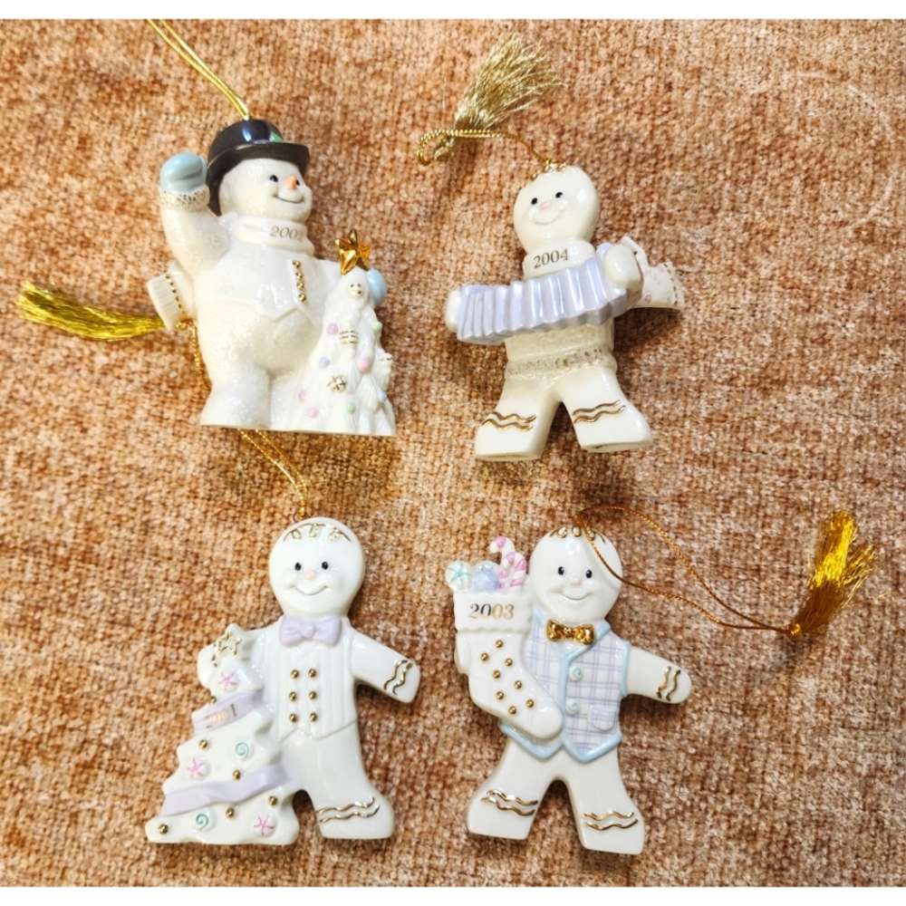 Lenox Ceramic Gingerbread & Snowman Ornaments